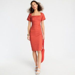 J. CREW Squareneck Sheath Dress Stretch Linen Blend Faded Spice {Z9}